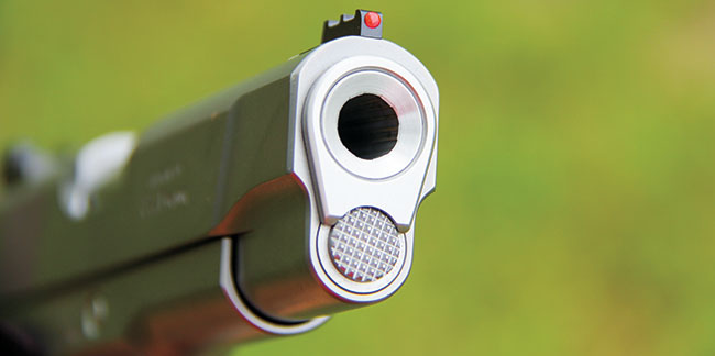  The Compact uses a bushing barrel, and Fitzpatrick’s test gun came with a bead-blasted matte stainless finish. All Ed Brown guns are treated to a high level of hand fitting and finishing.