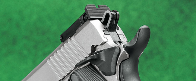 The rear sight is serrated, and the beavertail safety sports a memory bump for sure operation. This is the only gun in Ruger’s standard 1911 lineup to incorporate G10 grips.
