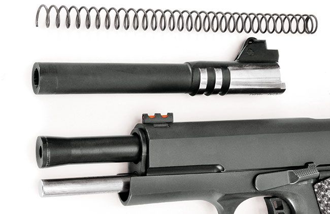The combo option delivers 9mm and .22 TCM barrels and two recoil springs. The gun comes with the TCM barrel, which features a flared muzzle installed.