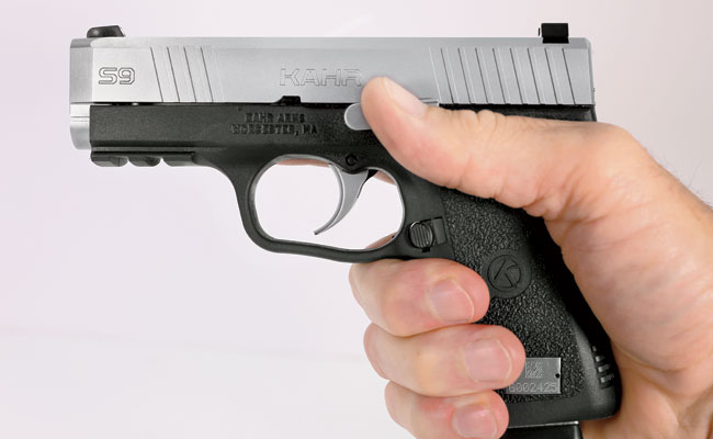 The Kahr is a small, light gun, but its dimensions allow a full three-finger grip, which makes shooting it relatively easy.